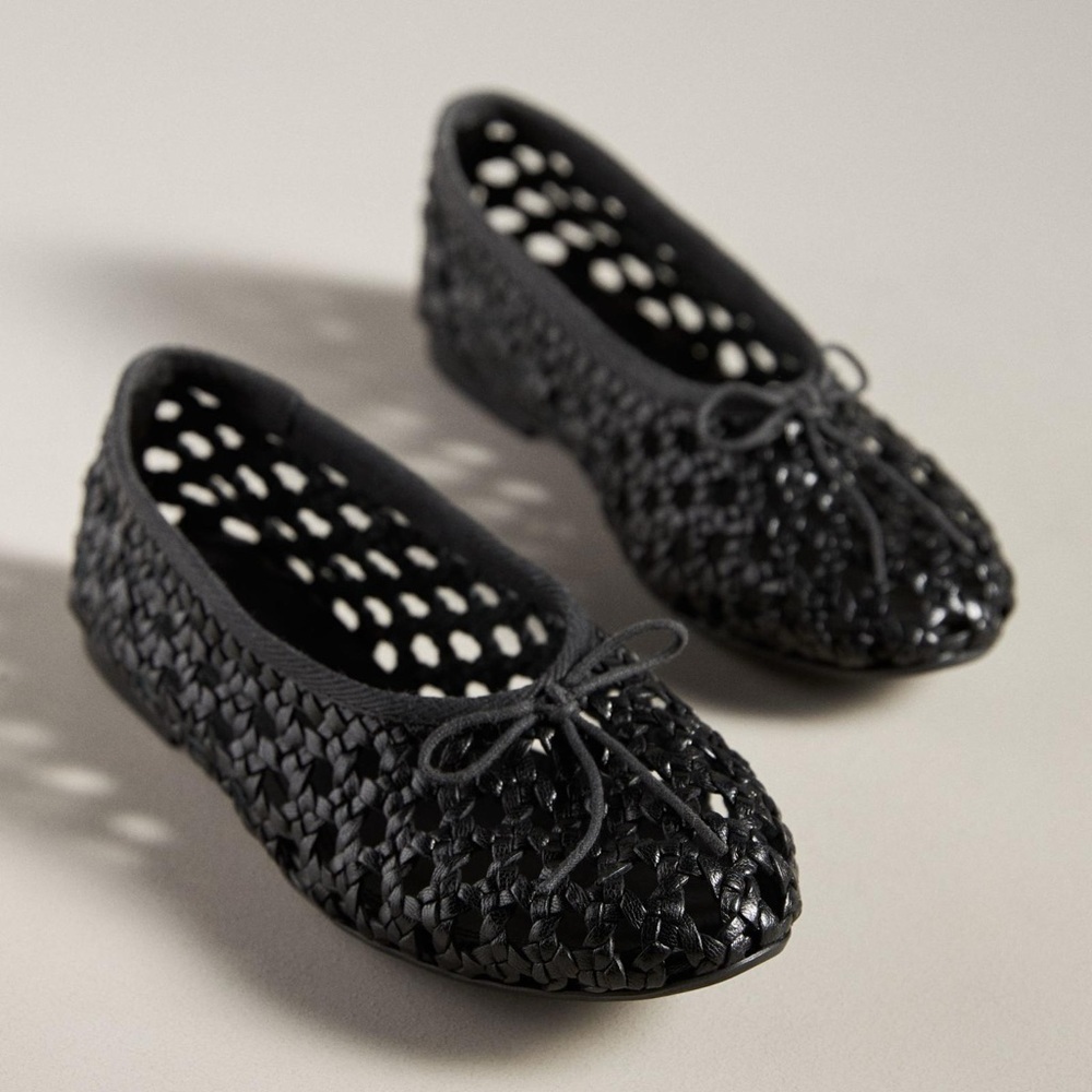 Anthropologie Pilcro Woven Leather Ballet Flats Black New